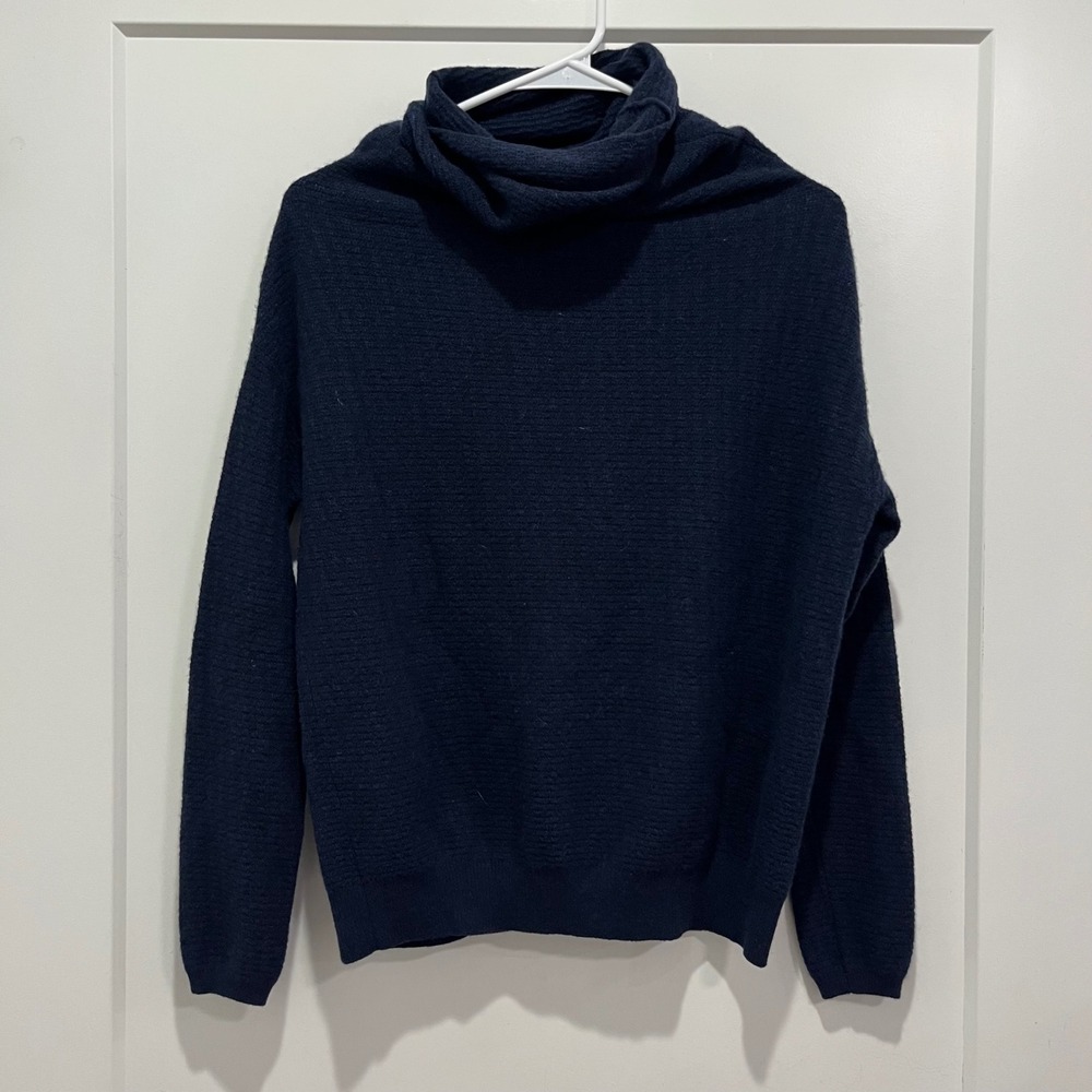 Nordstrom Signature Navy Blue 100% Cashmere Cowl Neck Ribbed Sweater XS